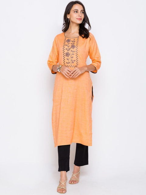 

ZOLA Women Peach-Coloured Embroidered Yoke Design Thread Work Kurta