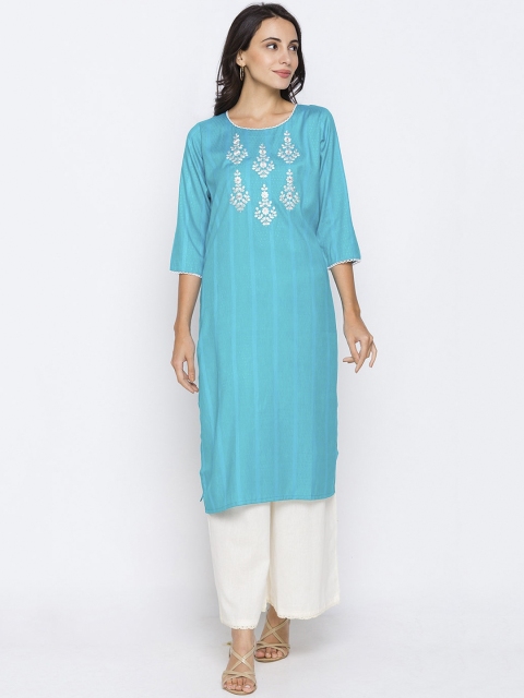 

ZOLA Women Turquoise Blue Embroidered Kurta