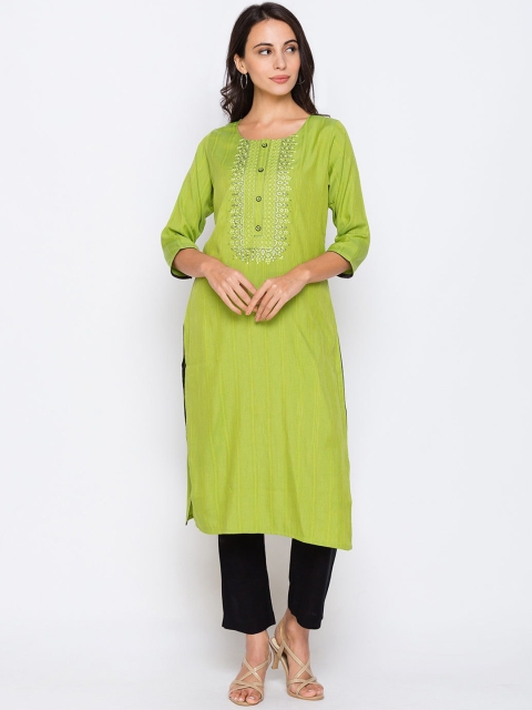 

ZOLA Women Green Embroidered Kurta