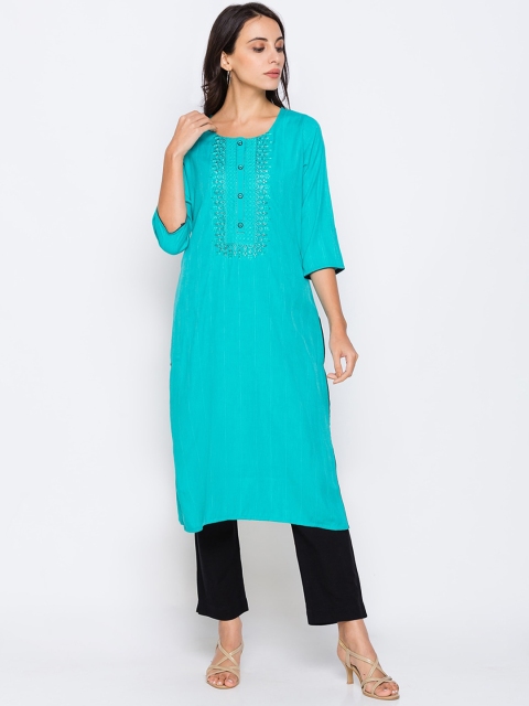 

ZOLA Women Blue Embroidered Kurta