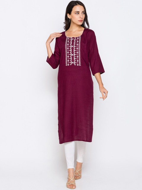 

ZOLA Women Burgundy Embroidered Kurta
