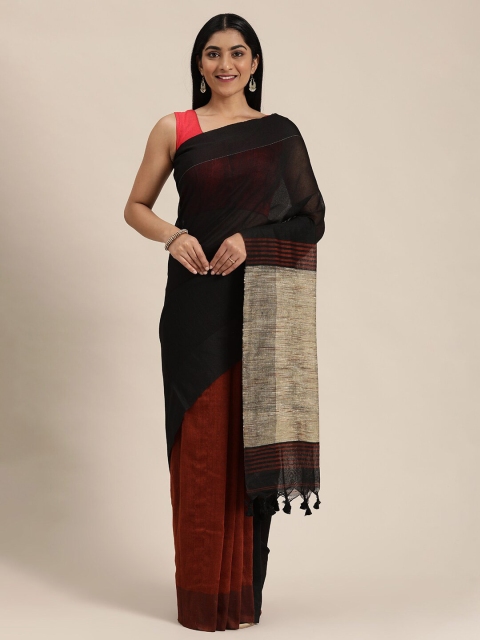 

Mirraw Black & Brown Pure Cotton Fusion Saree