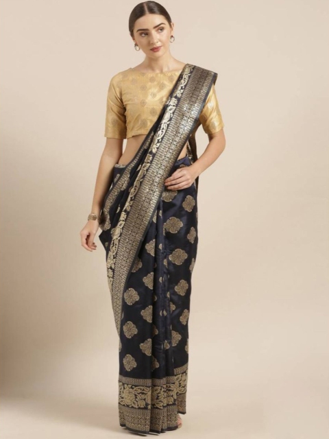 

Mirraw Black & Gold-Toned Ethnic Motifs Zari Pure Linen Fusion Saree