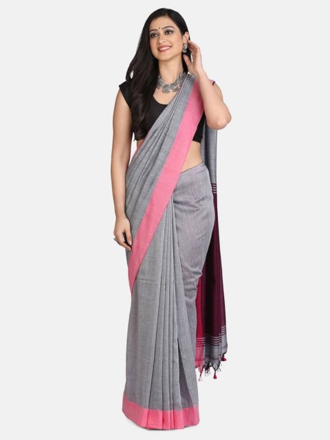 

Mirraw Grey & Pink Pure Cotton Fusion Saree