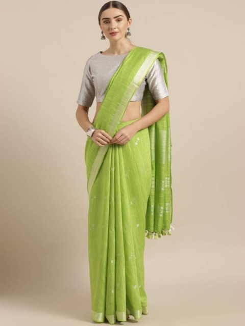 

Mirraw Green Zari Pure Linen Fusion Saree