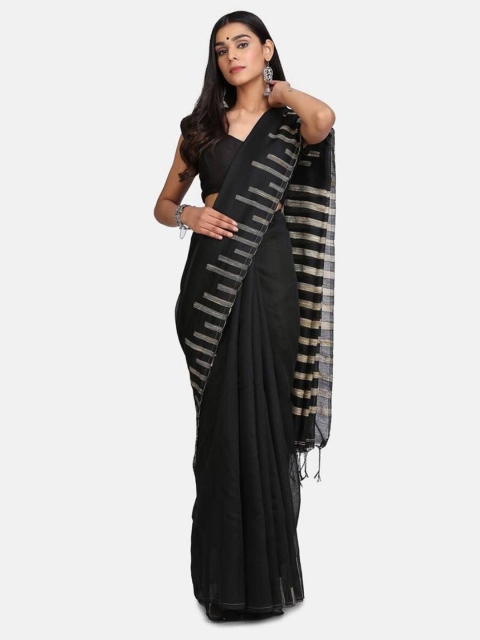 

Mirraw Black & Off White Pure Cotton Fusion Saree