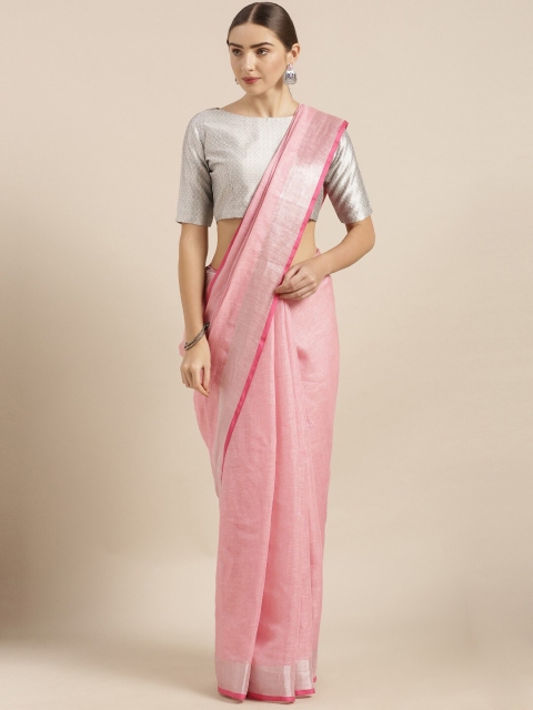 

Mirraw Pink Zari Pure Linen Fusion Saree