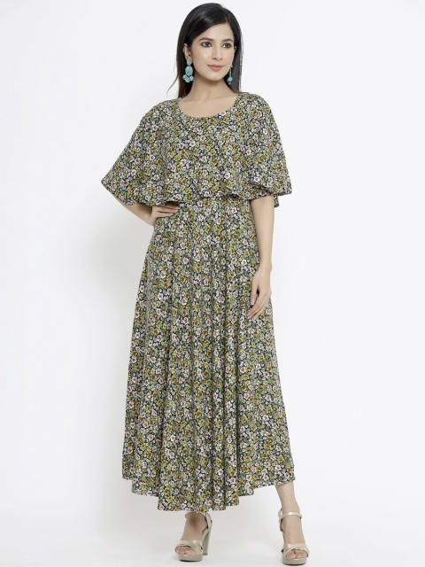 

DIVYANK Women Green Ditsy Floral Printed Maxi Dress