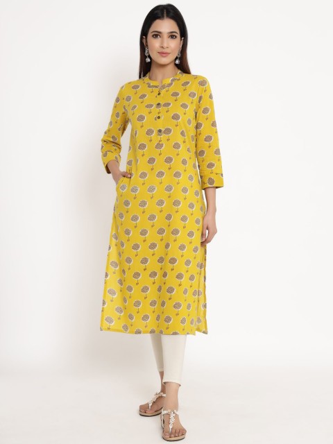 

ZOLA Women Yellow & Brown Floral Printed Floral Kurta