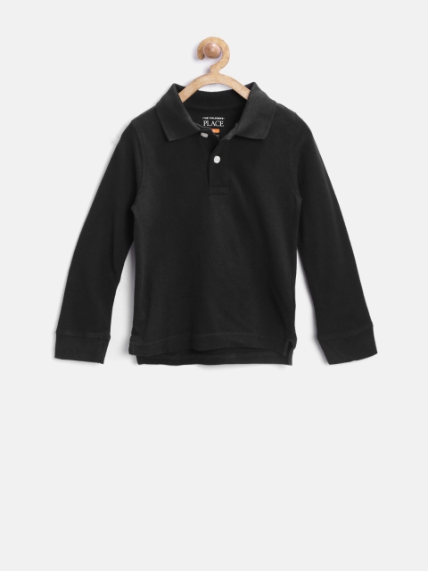 

The Childrens Place Boys Black Solid Polo T-Shirt