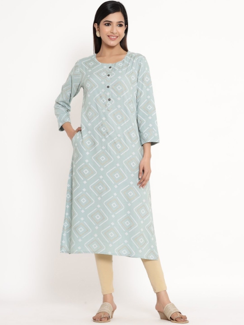 

ZOLA Women Blue & White Geometric Printed Kurta