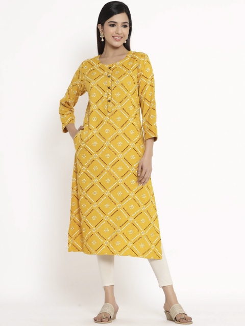 

ZOLA Women Yellow & White Bandhani Printed Kurta