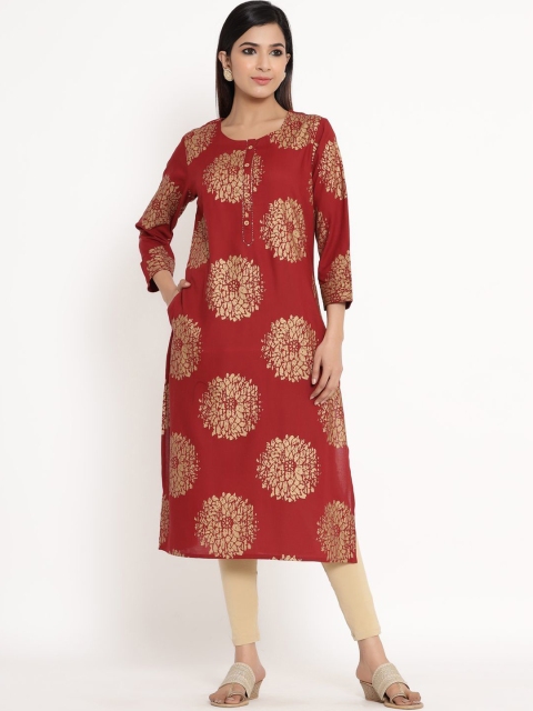 

ZOLA Women Maroon & Gold-Coloured Ethnic Motifs Printed Kurta