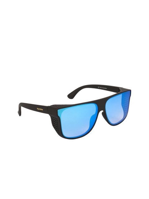 

NuVew Unisex Mirrored Lens & Black UV Protected Wayfarer Sunglasses, Turquoise blue