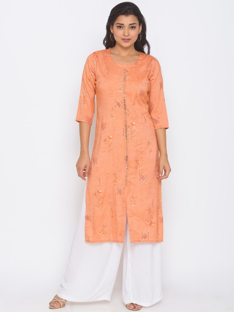 

ZOLA Women Orange Embroidered Kurta
