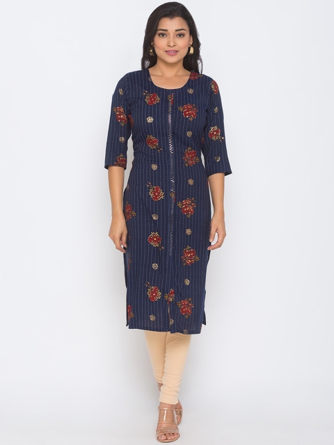 

ZOLA Women Navy Blue Floral Printed Kurta