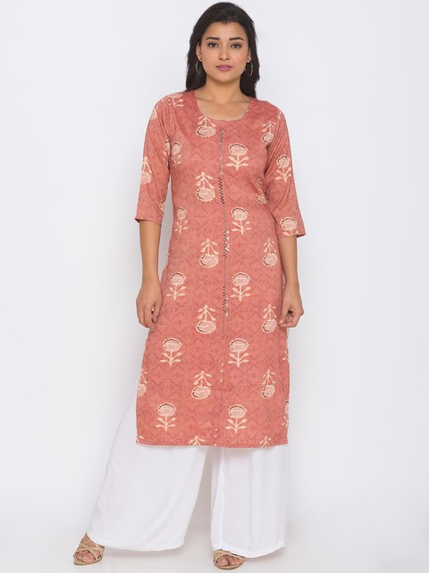 

ZOLA Women Peach-Coloured Floral Printed Kurta