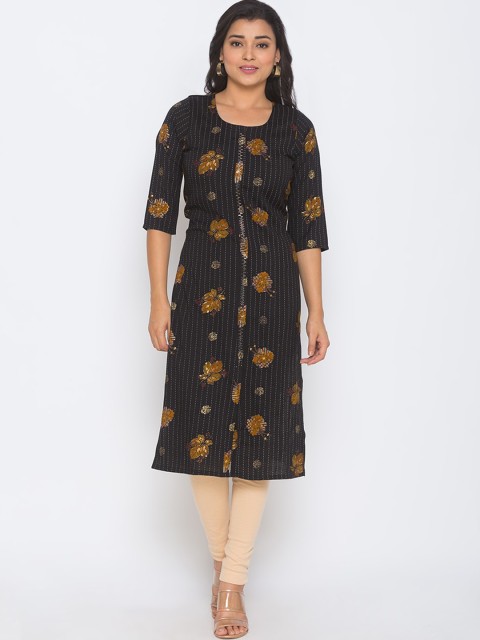 

ZOLA Women Black Floral Printed Kurta