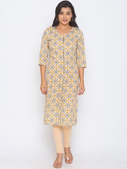 

ZOLA Women Yellow & Cream-Coloured Printed Kurta