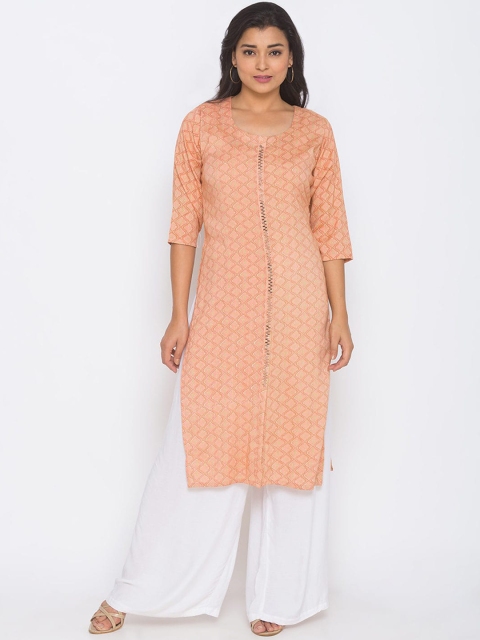 

ZOLA Women Peach-Coloured Geometric Printed Kurta