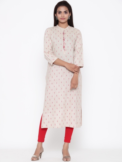 

ZOLA Women Beige & Pink Ethnic Motifs Printed Thread Work Kurta