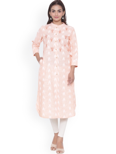 

ZOLA Women Peach-Coloured & White Floral Embroidered Thread Work Kurta
