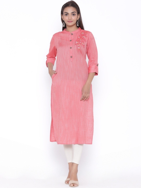 

ZOLA Women Pink Floral Embroidered Thread Work Kurta