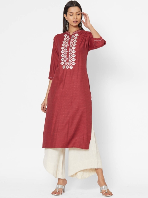 

ZOLA Women Red Geometric Embroidered Kurta