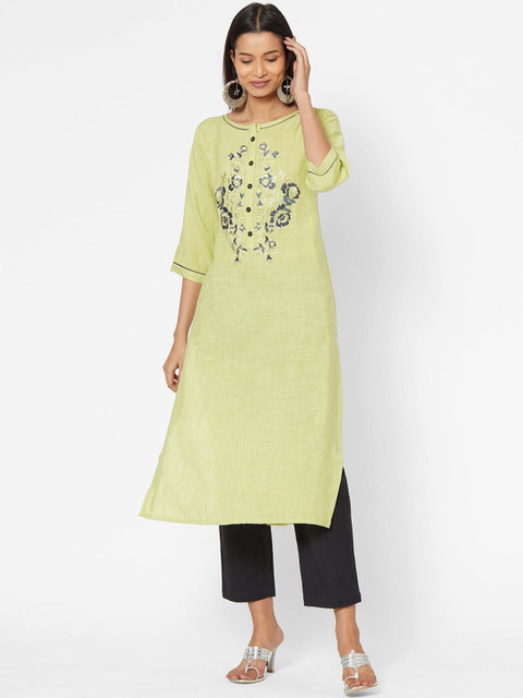 

ZOLA Women Green Floral Embroidered Thread Work Kurta