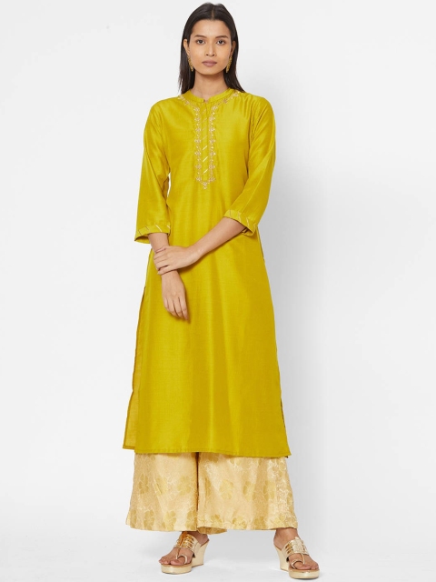 

ZOLA Women Lime Green Floral Embroidered Kurta