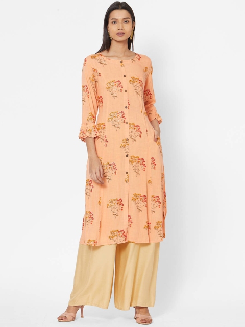 

ZOLA Women Peach-Coloured Floral Printed Kurta