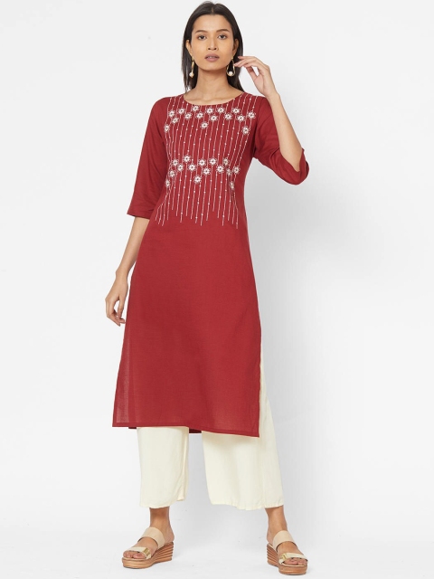 

ZOLA Women Red Floral Embroidered Thread Work Kurta