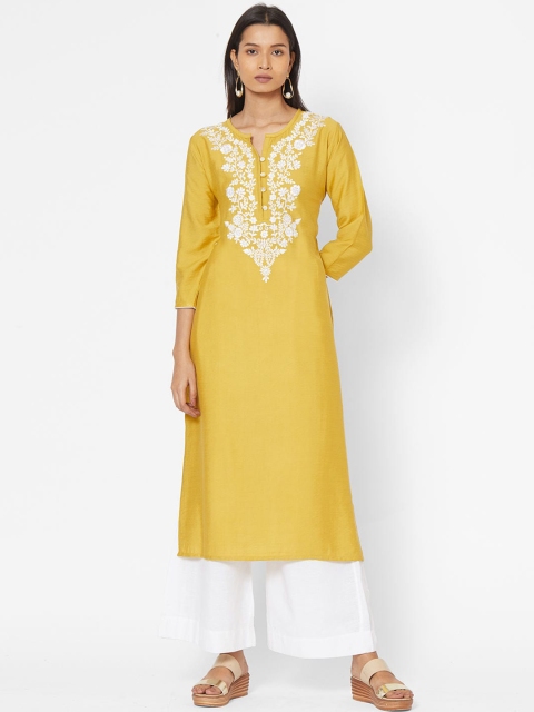 

ZOLA Women Yellow Floral Embroidered Thread Work Kurta