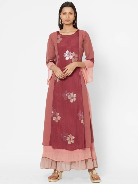 

ZOLA Women Maroon Floral Flared Sleeves Kurta