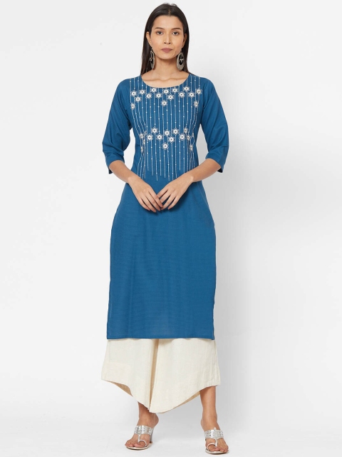 

ZOLA Women Blue Floral Embroidered Thread Work Kurta