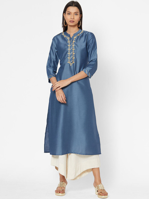 

ZOLA Women Blue Floral Embroidered Kurta