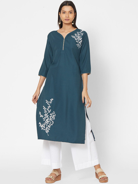 

ZOLA Women Blue Floral Embroidered Kurta