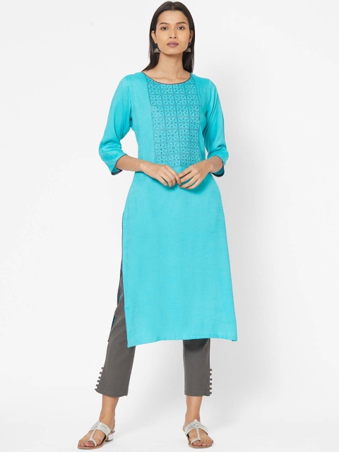 

ZOLA Women Blue Geometric Embroidered Kurta