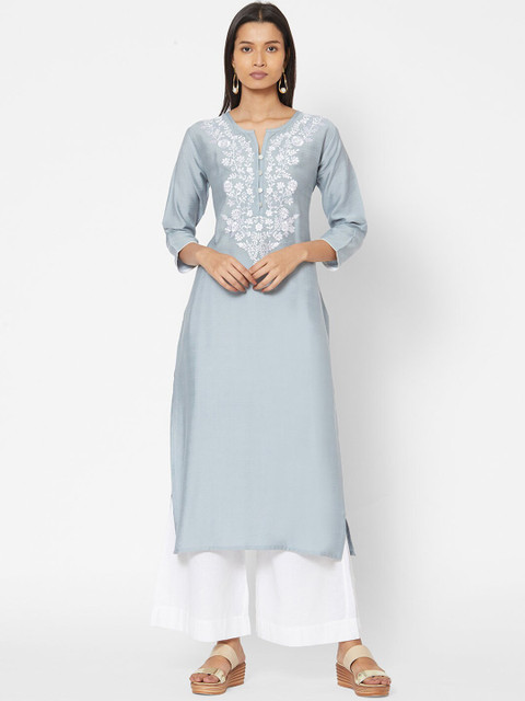 

ZOLA Women Grey Floral Embroidered Thread Work Kurta