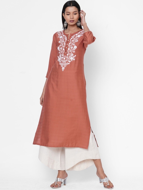

ZOLA Women Rust Red Embroidered Thread Work Kurta