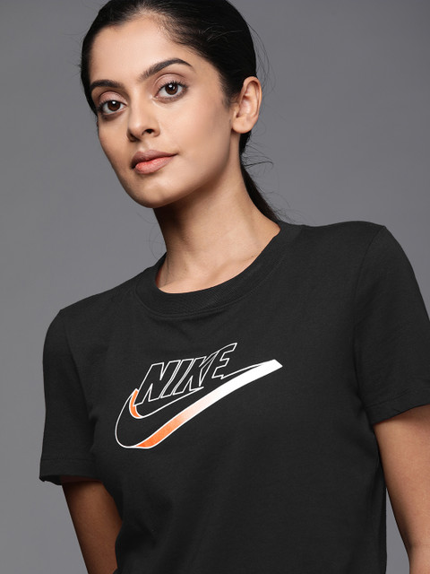 

Nike Women Black Brand Logo Print Pure Cotton AS NSW FUTURA Sports Pure Cotton T-shirt