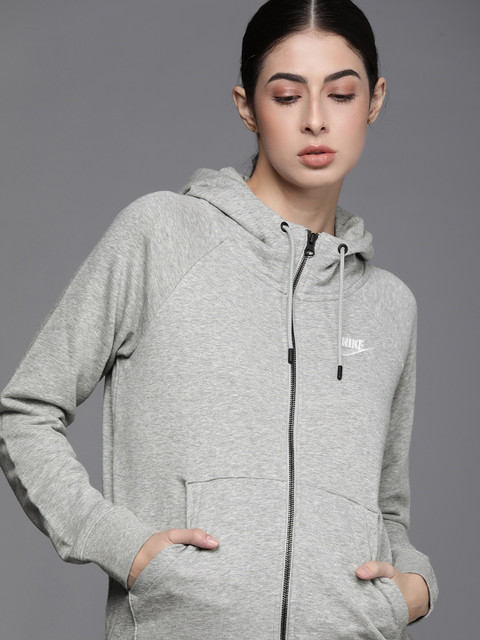 

Nike Women Grey Melange Solid Hooded Sweatshirt