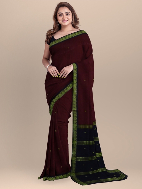 

APCO Maroon & Black Woven Design Zari Pure Cotton Saree