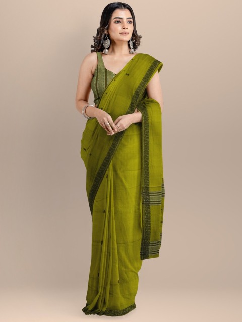 

APCO Olive Green & Black Woven Design Pure Cotton Saree