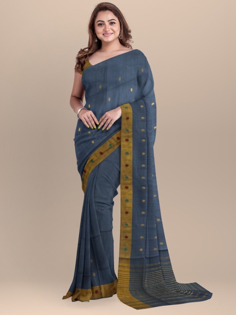 

APCO Grey & Gold-Toned Woven Design Zari Pure Cotton Saree