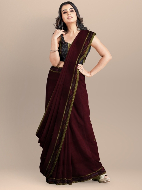 

APCO Maroon & Gold-Toned Woven Design Zari Pure Cotton Saree