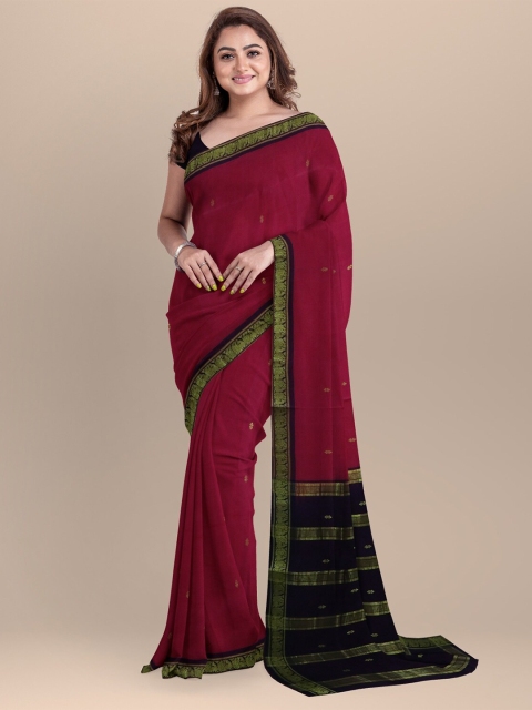 

APCO Maroon & Purple Woven Design Zari Pure Cotton Saree
