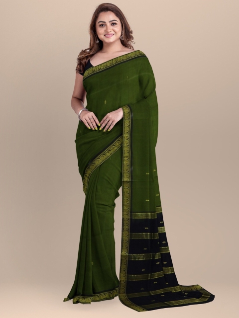 

APCO Green & Black Woven Design Zari Pure Cotton Saree