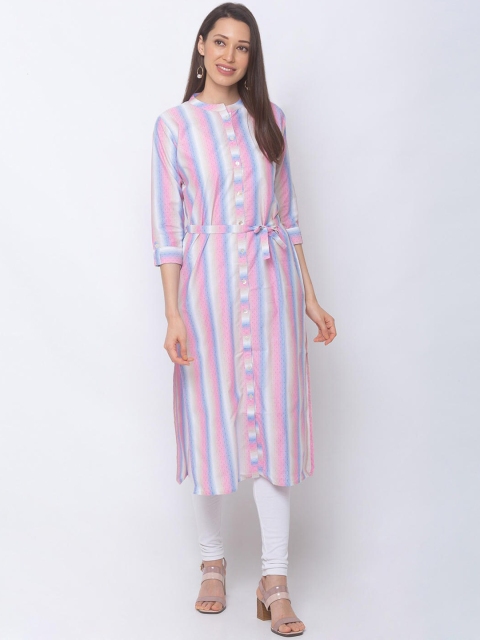 

ZOLA Women Pink & White Striped Kurta