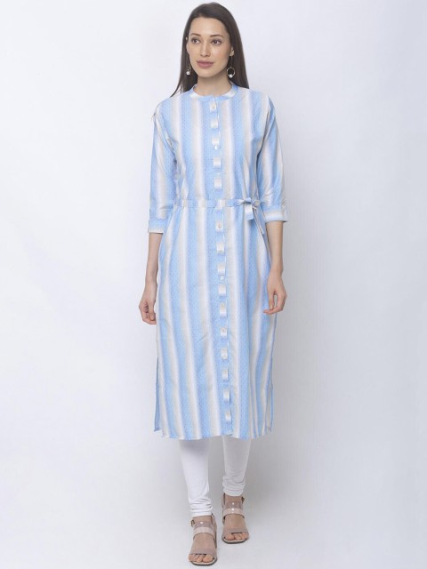 

ZOLA Women Blue & White Striped Kurta